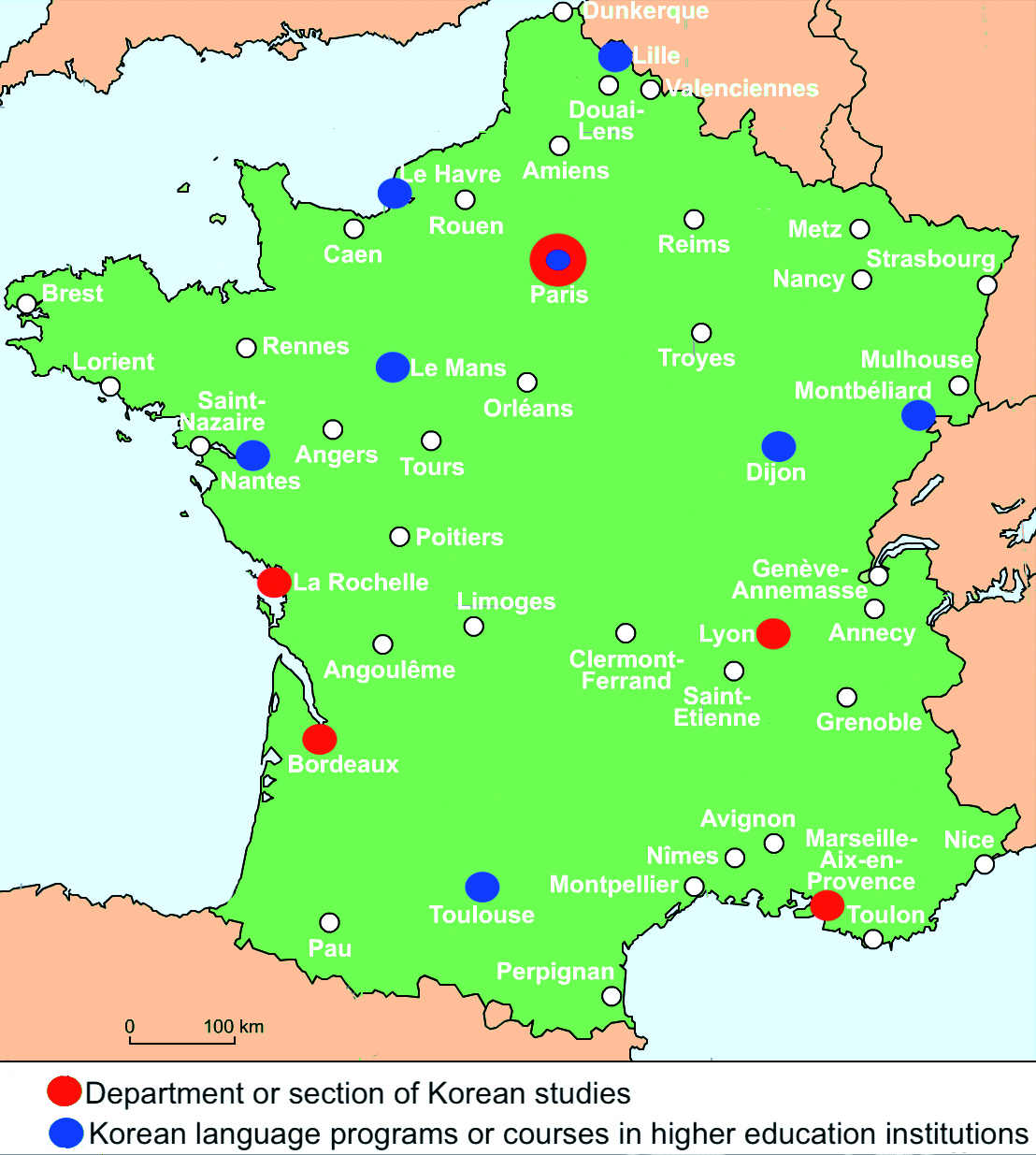 프랑스에서의 한국학과 및 고등교육기관의 한국어 교육 프로그램 현황