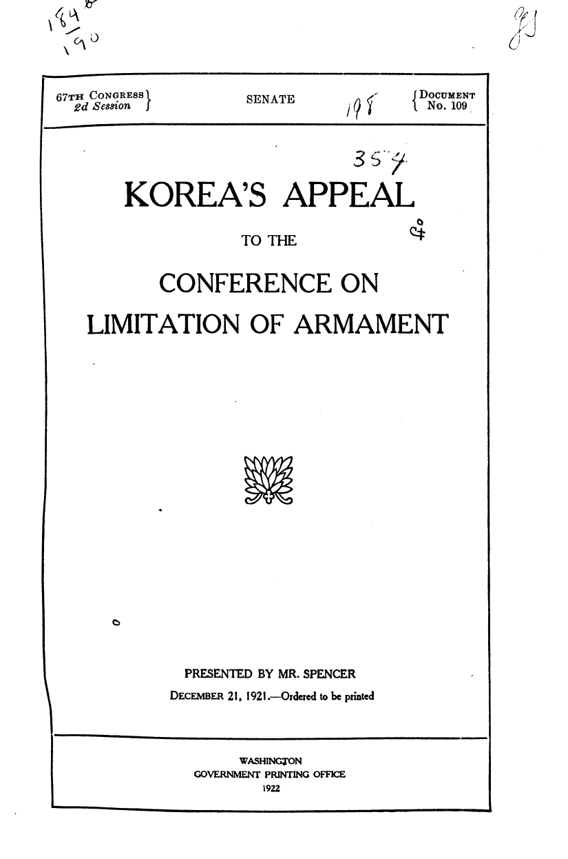 The Washington Conference and the Korean Independence Issue, its meaning and implications