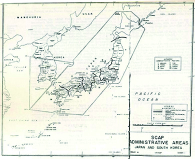 사진4_한일양국 행정관할지도-전후 일본을 통치한 연합국 총사령부는 각서(SCAPIN) 제677호를 통해 독도를 통치적, 행정적 범위에서 제외(출처 동북아역사재단 독도연구소 독도아카이브) 사본