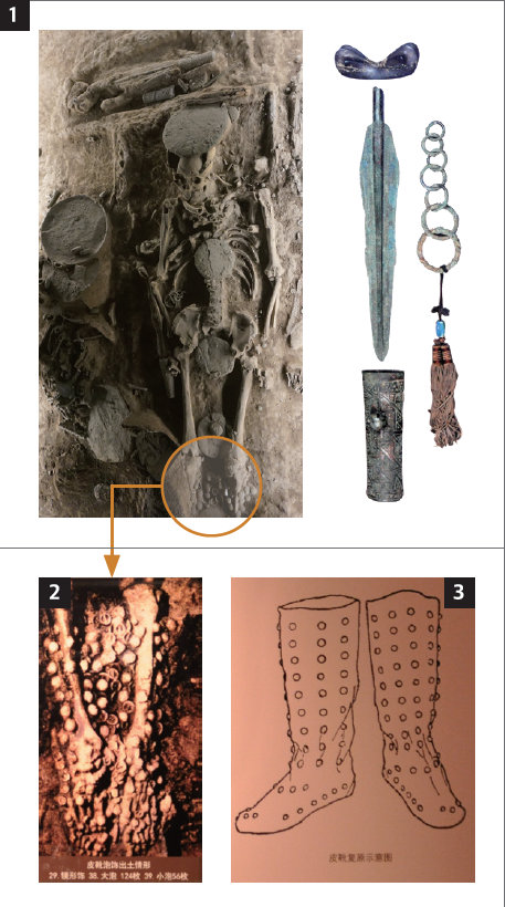 1. The restored M6512, and artifacts excavated there 2. The boots excavated 3. A picture of the excavated boots restored