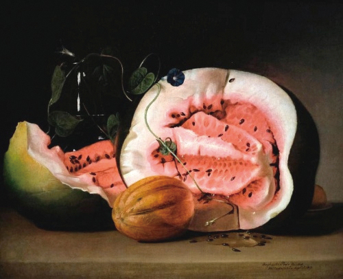 Watermelon before enhancement of cultivar (Western painting of 17th century) Watermelon depicted in Egyptian mural