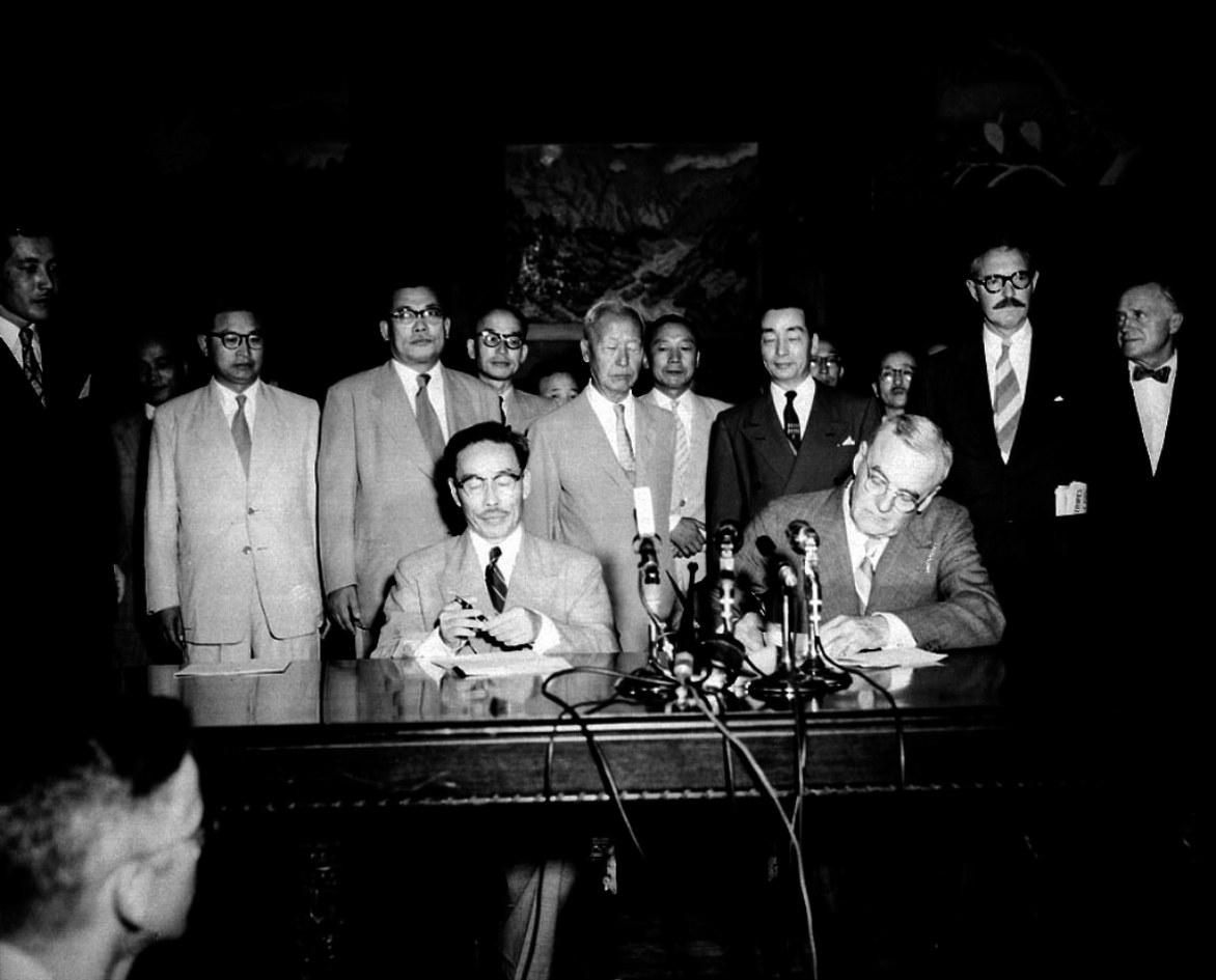 Initialing ceremony of the Mutual Defense Treatment Between the United States and the Republic of Korea held in August 1953 (Source: National Archives of Korea)